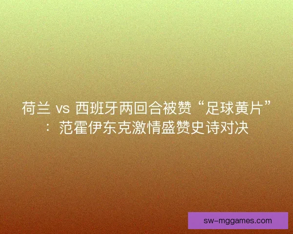 荷兰 vs 西班牙两回合被赞 “足球黄片”：范霍伊东克激情盛赞史诗对决